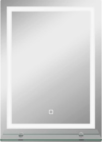 kleankin Espelho para Casa de Banho 50x70 cm com Moldura de Alumínio, Luzes LED Interruptor Tátil e Prateleira de Vidro para Casa de Banho Prata | Aosom Portugal