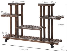 Suporte para Plantas de 4 Níveis com Rodas Suporte para Vasos de Plantas 123,5x33x80 cm Castanho Escuro