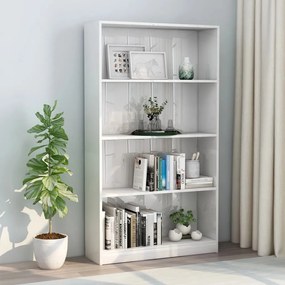 800915 vidaXL Estante 4 prateleiras 80x24x142cm contrapla. branco brilhante