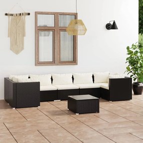 vidaXL 8 pcs conjunto lounge de jardim c/ almofadões vime PE preto