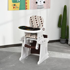HOMCOM Cadeira para bebês 3 em 1 por mais de 6 meses Transformar em mesa e cadeira multifuncional Ajustável em 3 posições encosto alto Acolchoado com 2 bandejas removíveis 57x59x105 cm Branco