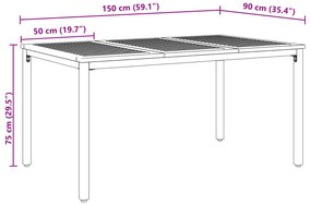 Mesa de Jardim vidaXL 150x90x75 cm em Madeira de Acácia Sólida e Metal