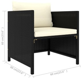 12 pcs conjunto lounge de jardim c/ almofadões vime PE preto