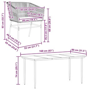 Conjunto de jantar jardim 7 peças almofadas vidro vime PE preto