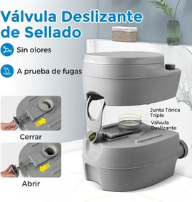 Sanita portátil compacta com tanque de resíduos removível de 20 L Assento à prova de fugas Bomba de descarga para acampar Cinza
