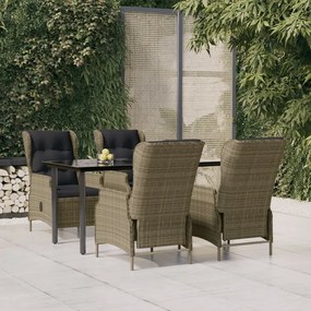 vidaXL 5 pcs conjunto de jantar para jardim vime PE castanho
