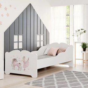 Cama infantil ANNA branca 160x80 - princesa e unicórnio - colchão e estrado incluído