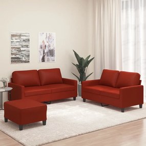 vidaXL 3 pcs conjunto sofás c/ almofadões couro artif. vermelho tinto