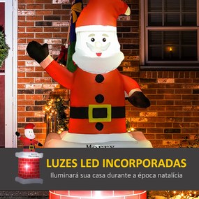 Pai Natal Insuflável com Chaminé 2 Luzes LED e Insuflador Elétrico Decoração de Natal 80x70x210 cm Multicor