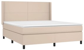 Cama box spring c/colchão/LED 160x200cm couro artif. cappuccino