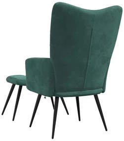 Cadeira de descanso com banco veludo verde-escuro