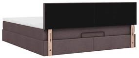 Estrutura de cama otomana com colchão tecido castanho escuro