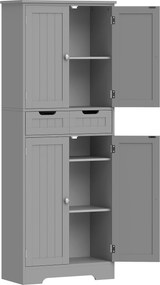 HOMCOM Móvel de casa de banho com gaveta, armário com portas, prateleira ajustável, 60 x 30 x 160 cm, cinzento | Aosom Portugal