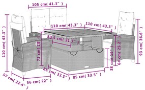 4 pcs conjunto de jantar p/ jardim c/ almofadões vime PE bege