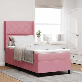 Cama Box com Colchão e LED Rosa 90x200 cm Veludo