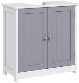 Kleankin Móvel de Banheiro Sob a Pia Móvel Sob a Pia Armário de 2 Portas com Prateleira 60x30x60 cm em Madeira Cinza Branco | Aosom Portugal