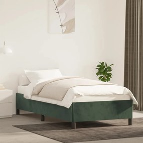 Estrutura de cama sem colchão 90x200 cm veludo verde-escuro