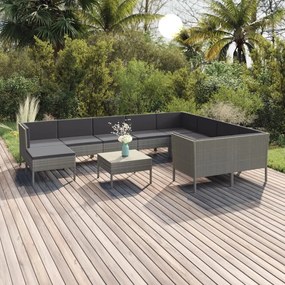 vidaXL 11 pcs conjunto lounge de jardim c/ almofadões vime PE cinzento