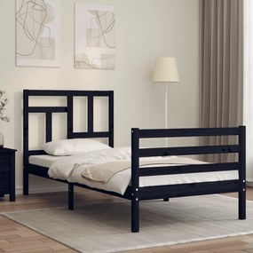 vidaXL Estrutura cama de solteiro c/ cabeceira madeira maciça preto