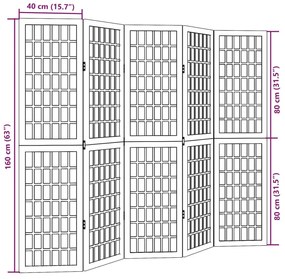 Biombo com 5 painéis madeira de paulownia maciça preto