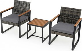 Conjunto de 3 Móveis de Jardim, Mesa e 2 Cadeiras, 40 x 40 x 40 cm, Cinzento / Castanho / preto