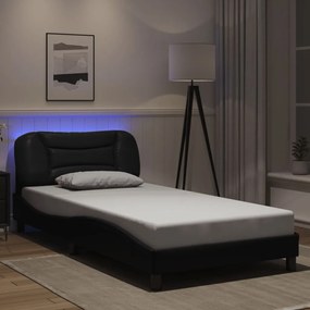 Estrutura de cama c/ luzes LED 100x200cm couro artificial preto