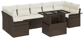 Conjunto de Sofá de Jardim vidaXL com Almofadas de Rattan Castanho em