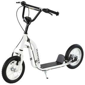 HOMCOM Trotinete para Crianças 5-12 Anos Rodas 12" Patinete Travões Duplos Altura Ajustável e descanso Lateral 100 Kg Aço Branco | Aosom Portugal