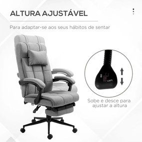 Cadeira de Escritório Reclinável Estofada em Tecido com Altura Ajustável e Apoio para os Pés 66x76x116-124 cm Cinza