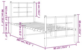 Estrutura de cama com cabeceira e pés 80x200 cm metal preto