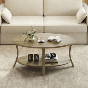 Mesa de Centro Oval 2 níveis 111 x 60,5 x 47 cm com prateleira de armazenamento natural