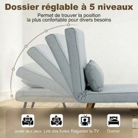 Poltrona  convertível 3 em 1: poltrona-cama individual com encosto de 5 posições, em tecido com almofada, cinzenta