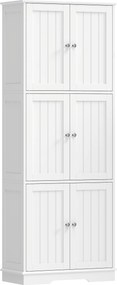 HOMCOM Armário Alto para Casa de Banho com 3 Armários de Porta Dupla e Prateleiras Ajustáveis 60x30x160 cm Branco | Aosom Portugal
