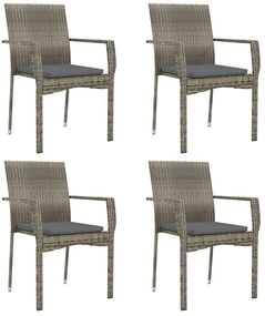 5 pcs conjunto jantar jardim c/ almofadões vime PE preto/cinza