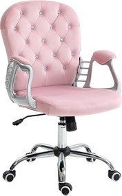 Vinsetto Cadeira Escritório Estofada em Veludo Cadeira Giratória com Altura Ajustável e Decorações de Cristal 59,5x60,5x103 cm Rosa | Aosom Portugal