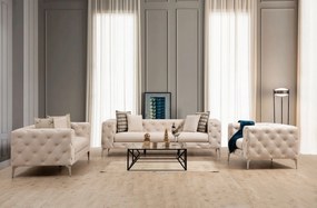 Poltrona Francisca – Design Moderno com Pernas Cromadas – Ecru – 108x9