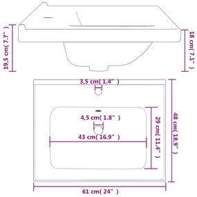 Lavatório casa de banho retangular 61x48x19,5cm cerâmica branco