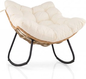 Cadeira de baloiço em forma de ovo para exterior, em rattan PE com almofada removível, estrutura metálica, oscilação de 25°, travões anti-capotamento,