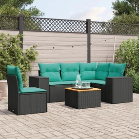 vidaXL 6 pcs conjunto de sofás p/ jardim c/ almofadões vime PE preto