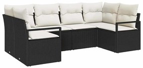 Conjunto de Sofá de Jardim de 6 Peças com Almofadas Pretas em Polirata