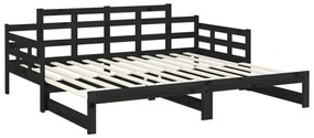 Estrutura sofá-cama de puxar pinho maciço preto 2x(90x190) cm