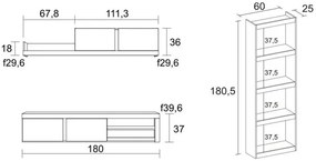 Conjunto de Sala de Estar IDEM e Prateleira TOTEM - Móveis de sala de estar - Conjunto de móveis de cor branco/preto - Estante branco mate 200x40x180c