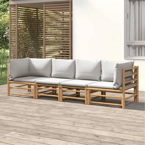 vidaXL 4 pcs conj. lounge de jardim bambu c/ almofadões cinzento-claro