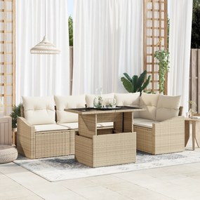 Conjunto de Sofá de Jardim 6 Peças com Almofadas Bege em Rattan