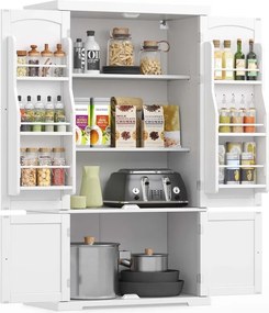 Armário de cozinha 40 x 76 x 135,8 cm com 4 prateleiras ajustáveis e 6 compartimentos nas portas Branco
