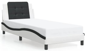 Estrutura cama c/ luzes LED 80x200 cm couro artif. branco/preto