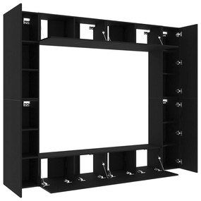 Conjunto de 8 Cabines de TV Carvalho Preto Madeira de Engenharia