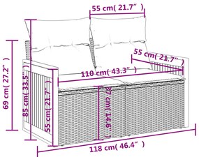 10 pcs conjunto sofás de jardim c/ almofadões vime PE preto