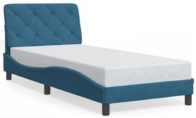 Cama com colchão 90x190 cm veludo azul