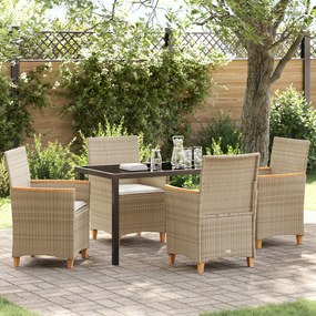 vidaXL Conjunto de Jantar de Jardim com Almofadas Bege Rattan Sintético